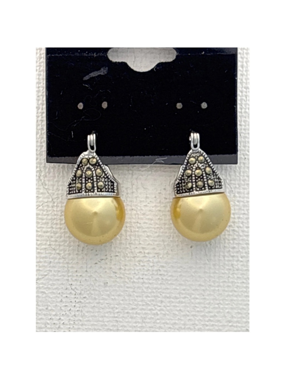 Vintage Faux Pearl Marcasite silver tone champagne gold lever back